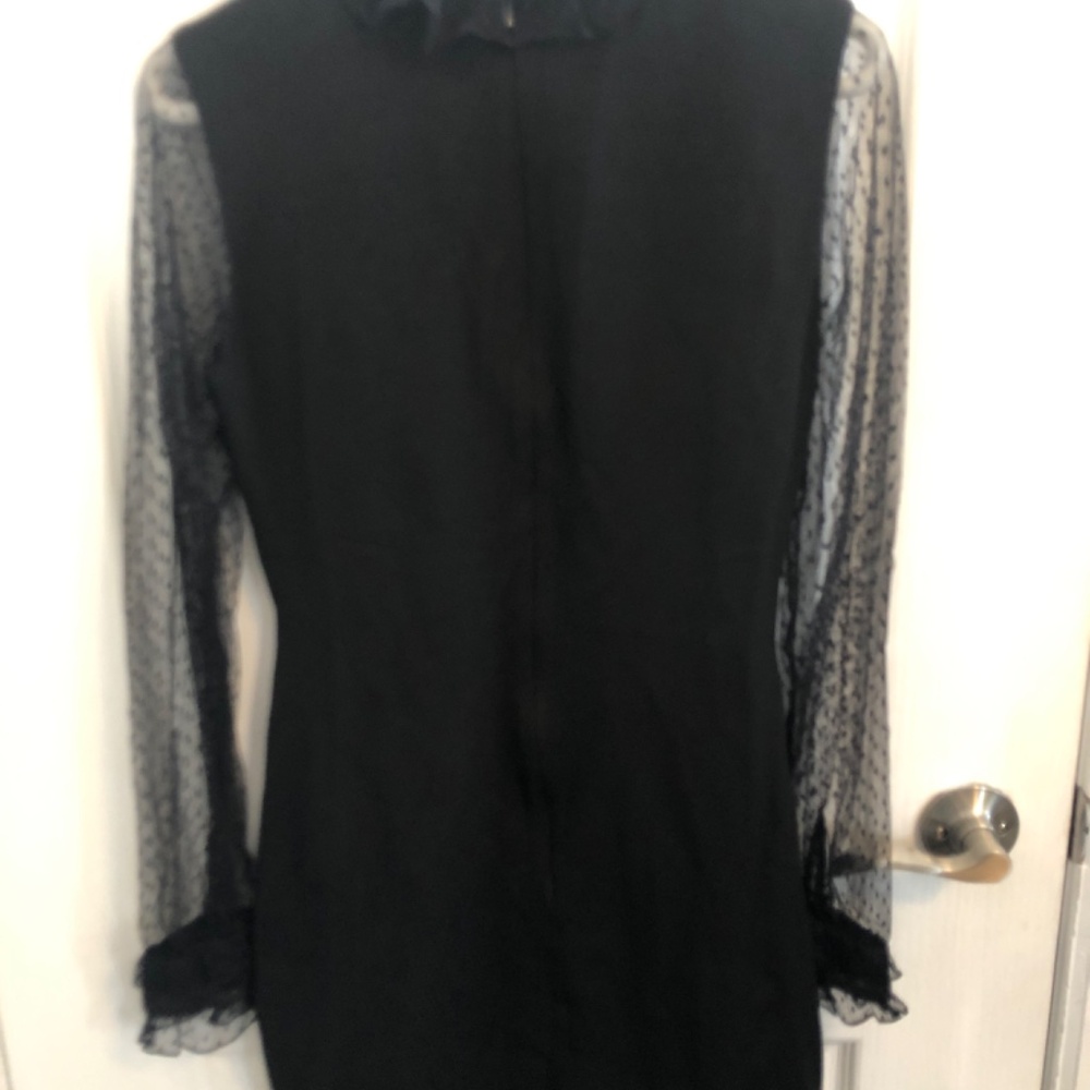 NWT The Kooples Black Mini Bodycon Dress with Lace Sleeves and Collar - Picture 4 of 4